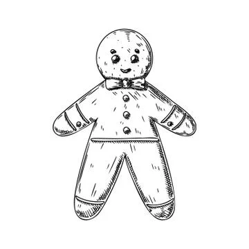 Gingerbread man isolated on white background. Sketch, hand drawn. Stock Illustration