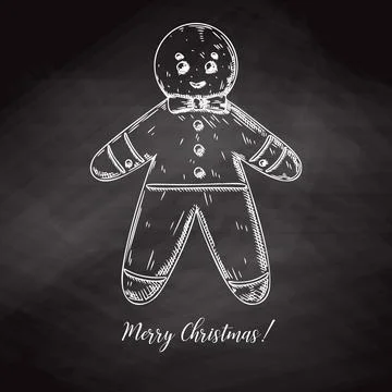 Gingerbread man isolated on white background. Sketch, hand drawn Illustrazione stock