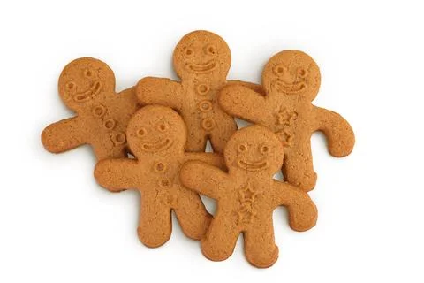Gingerbread man isolated on white background. Top view. Flat lay. Stock Photos