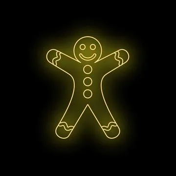 Gingerbread man neon light sign on black Stock Illustration