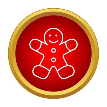 Gingerbread man outline icon on red button Stock Illustration