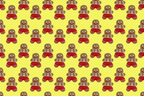 Gingerbread man pattern. cookies on a yellow background. Stockillustratie