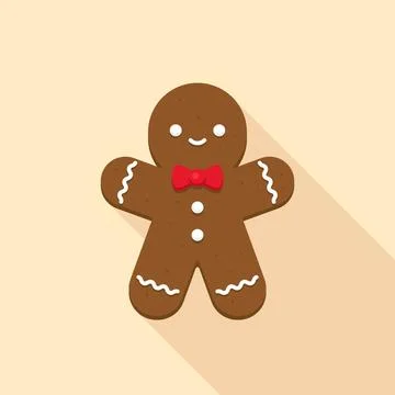 Gingerbread man with red bow tie on beige background Stock Illustration