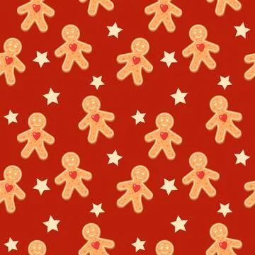 Gingerbread man red seamless pattern. 스톡 일러스트