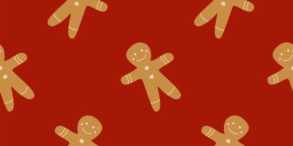 Gingerbread man on Red seamless pattern. Sweet Christmas Holidays backgroun.. Stock Illustration