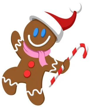 Gingerbread man with santa hat Stock Illustration