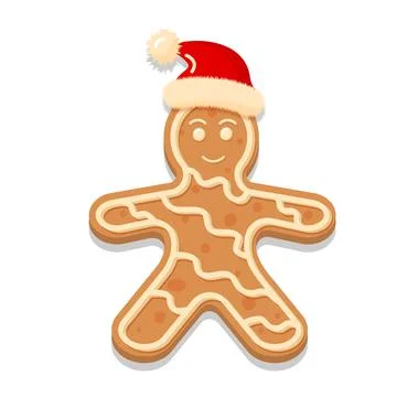 Gingerbread man in santa hat Stock Illustration