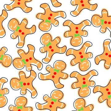Gingerbread man seamless pattern in cartoon style. Christmas and New Year c.. Stock Illustration