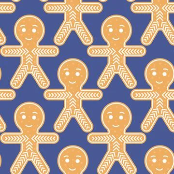 Gingerbread man seamless pattern. Christmas festive background. New year flat Stock Illustration
