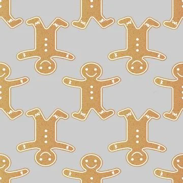 Gingerbread man seamless pattern. isolated on gray background Illustrazione stock