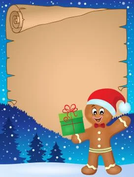 Gingerbread man theme parchment - eps10 vector illustration. Stock Illustration