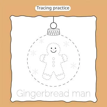 Gingerbread Man Tracing Practice Worksheet Template Stockillustratie