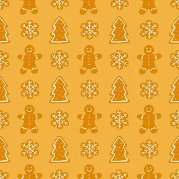 Gingerbread man, tree, snowflake seamless Christmas pattern Stock Illustration