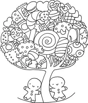 Gingerbread man under the candy tree Stock Illustration