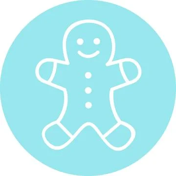 Gingerbread Man Vector Icon in Light Blue Circle Badge Stock Illustration