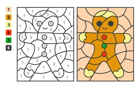 Gingerbread men. Color by numbers. Puzzle game for children education, colors Stock Illustration