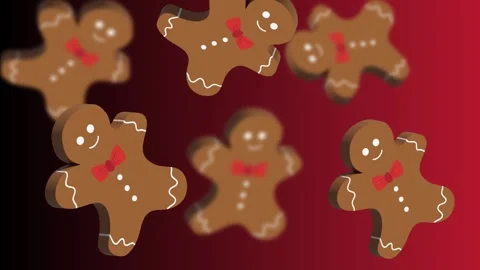 Gingerbread men dancing on red holiday background Stock Footage 320916174