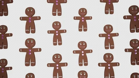 Gingerbread Men Moving Pattern Seamless Looping Video Background Stock Footage 143336943