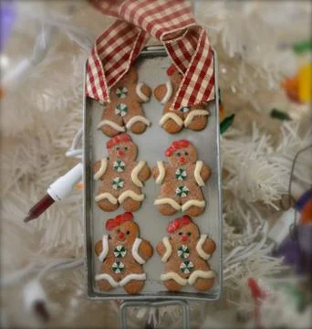 Gingerbread men on pan Fotos Stock