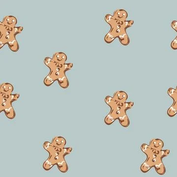 Gingerbread Men Seamless Blue Pattern Stock Illustration