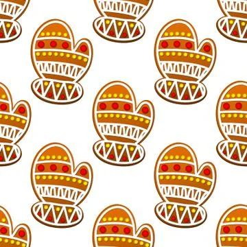 Gingerbread mitten seamless pattern Stock Illustration