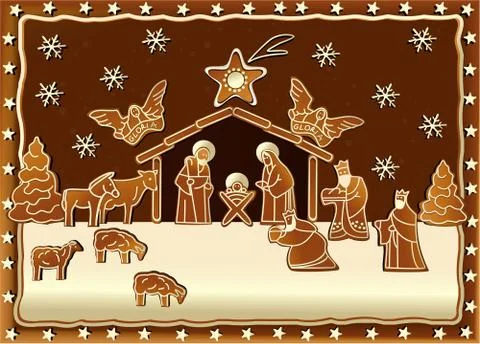 Gingerbread Nativity scene Stock Illustration