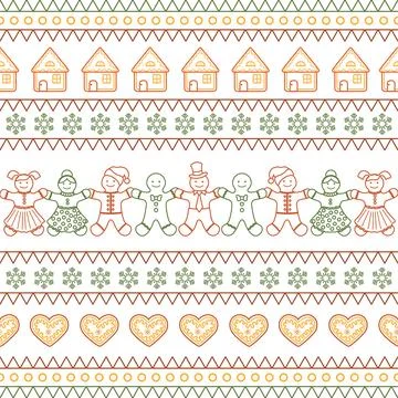 Gingerbread pattern with festive cookies and snowflakes, perfect for christ.. Stock Illustration