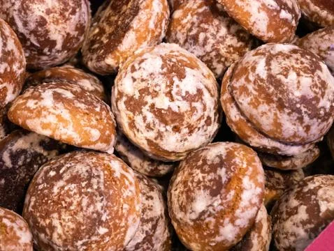 Gingerbread in a pile in the glaze background Stock Photos