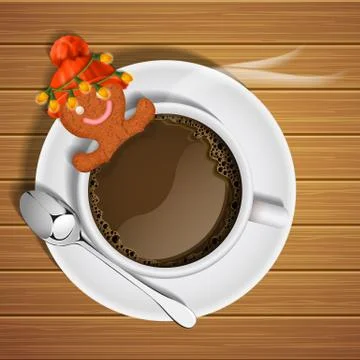 Gingerbread with red knitted hat in cup of hot chocolate Stock Illustration