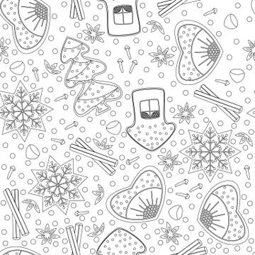 Gingerbread. Seamless Pattern. Coloring book for adults and children. New Yea Stock Illustration
