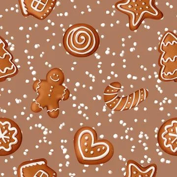 Gingerbread seamless pattern. Festive background with cookies. Illustrazione stock