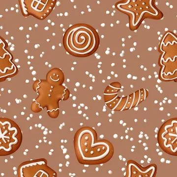 Gingerbread seamless pattern. Festive background with cookies. Gingerbread... Stock Photos