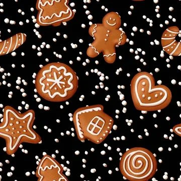 Gingerbread seamless pattern. Festive background with cookies. Seamless Ch... Stock Photos