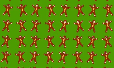 Gingerbread in seamless pattern on green background. 库存插图