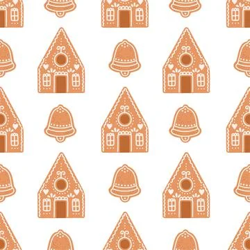 Gingerbread seamless pattern house cookies vector Stock Illustration