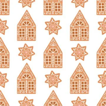 Gingerbread seamless pattern house cookies vector Stock Illustration