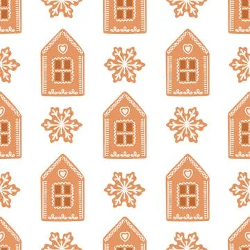 Gingerbread seamless pattern house cookies vector Illustrazione stock