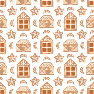Gingerbread seamless pattern house cookies vector Stock Illustration