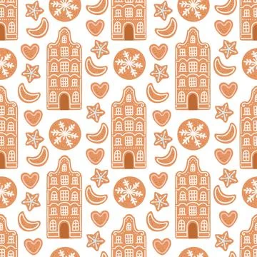 Gingerbread seamless pattern house cookies vector Illustrazione stock