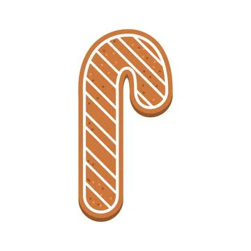 Gingerbread in the shape of a candy cane and with a white glaze. Christmas Stock Illustration