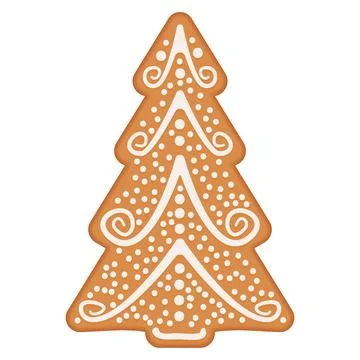 Gingerbread in the shape of a Christmas tree with white icing decoration Stock Illustration