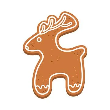 Gingerbread in the shape of a deer with white icing. Christmas and new year Illustrazione stock