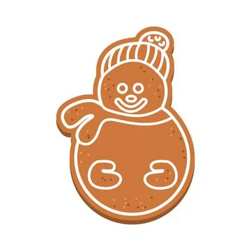 Gingerbread in the shape of a snowman with white icing. Christmas Illustrazione stock