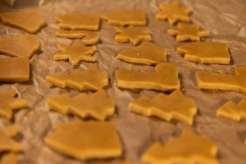 Gingerbread Shapes Prepared for Baking During a Festive Christmas Celebration Stock Photos