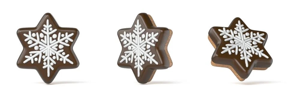 Gingerbread simple snowflake 3D Stock Illustration