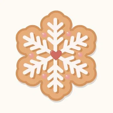 Gingerbread Snowflake Cookie with White Icing and Heart Stock Illustration