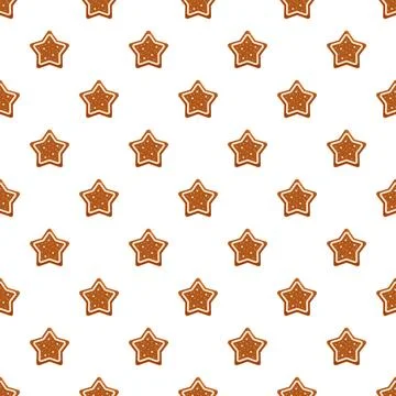 Gingerbread star cookies seamless pattern on white background Stock Illustration