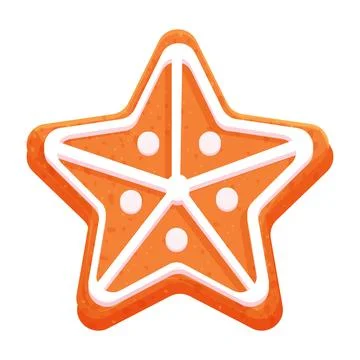 Gingerbread star with glaze, icing decoration top view in cartoon style isolated Stock Illustration