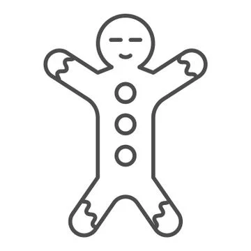 Gingerbread thin line icon. Ginger cookie in shape of man symbol, outline style Stock Illustration