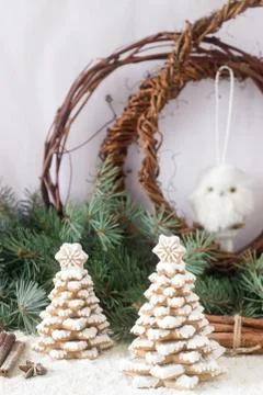 Gingerbread tree on a light background. Stock Photos